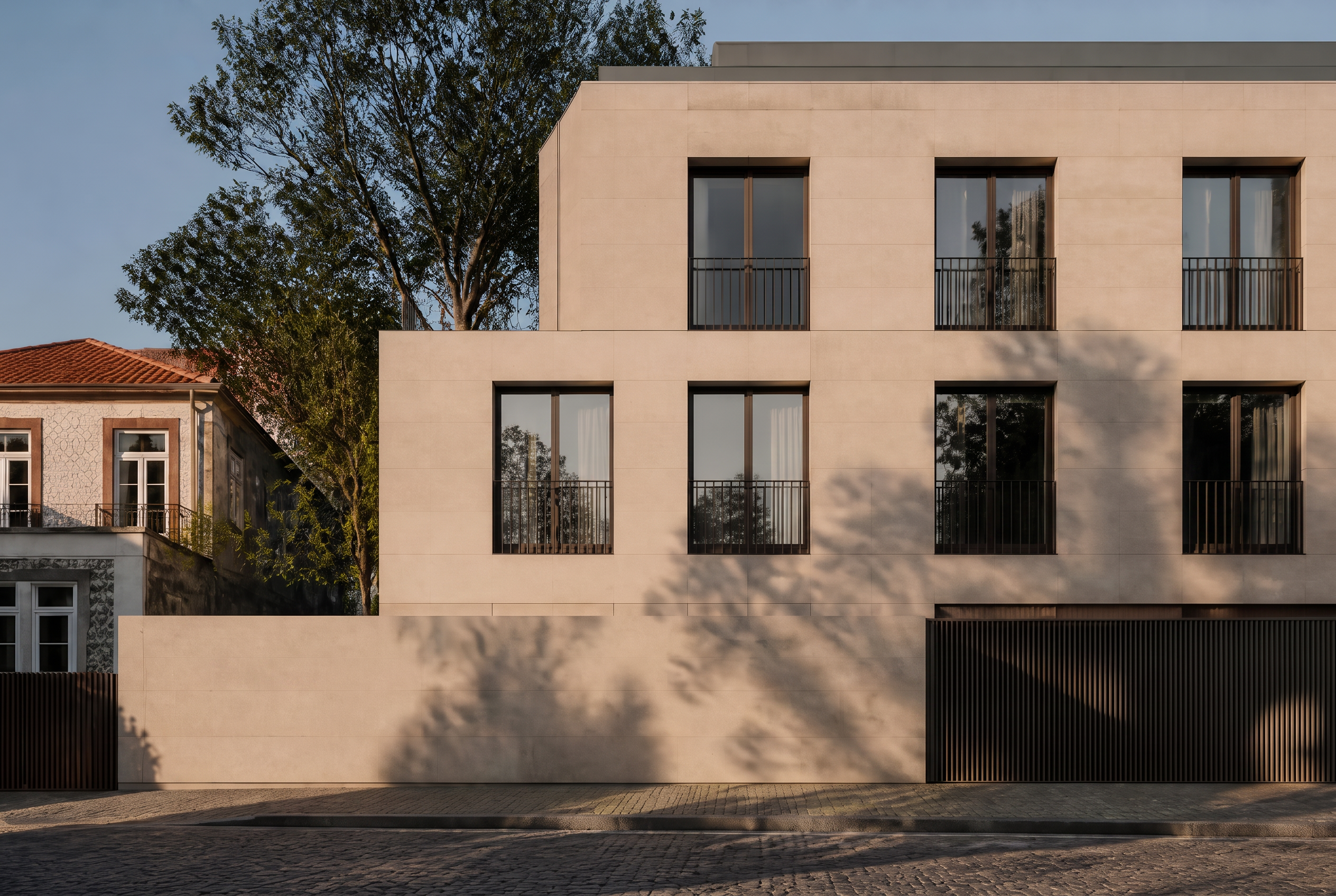 Contemporary stone residential facade in Porto, Portugal