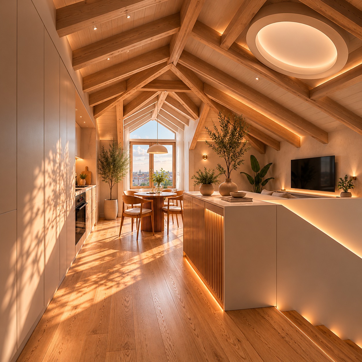 Top-floor apartment at LAPA with exposed timber roof structure