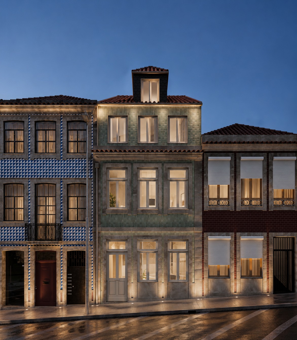 LAPA by uniqon restored tiled facade at dusk, Largo da Lapa, Porto