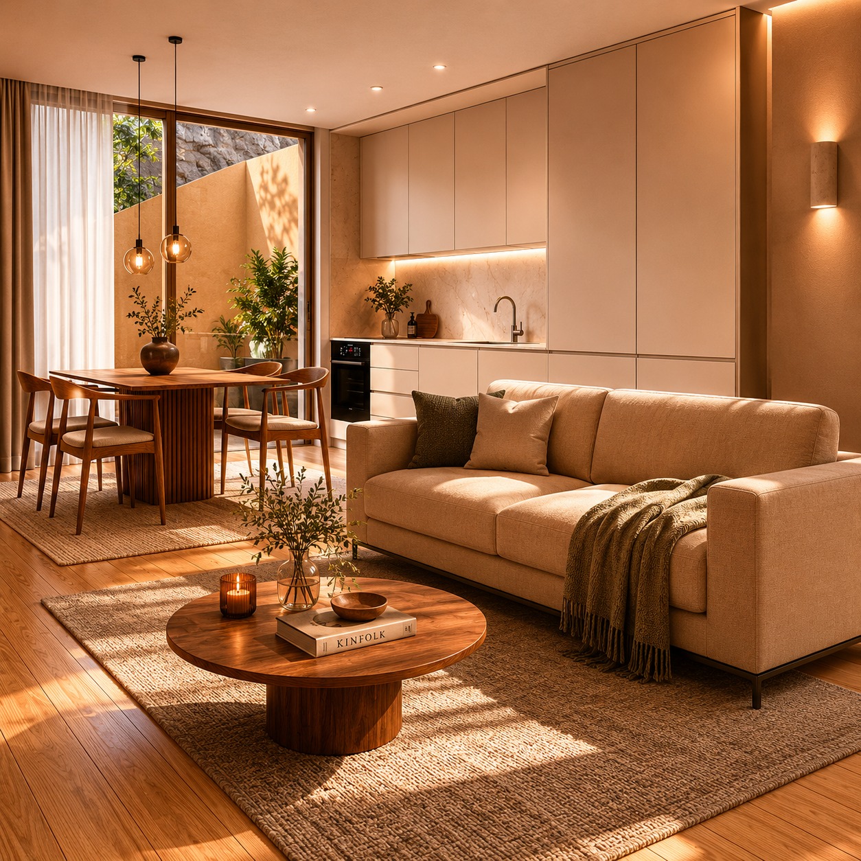 Open-plan living, dining and kitchen in a LAPA apartment