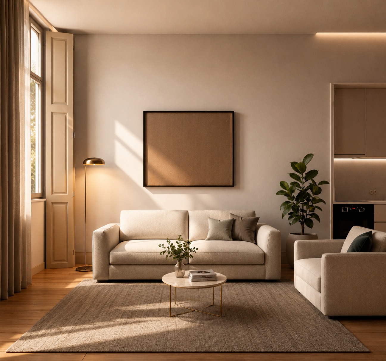 Living room with tall shuttered windows in a LAPA apartment