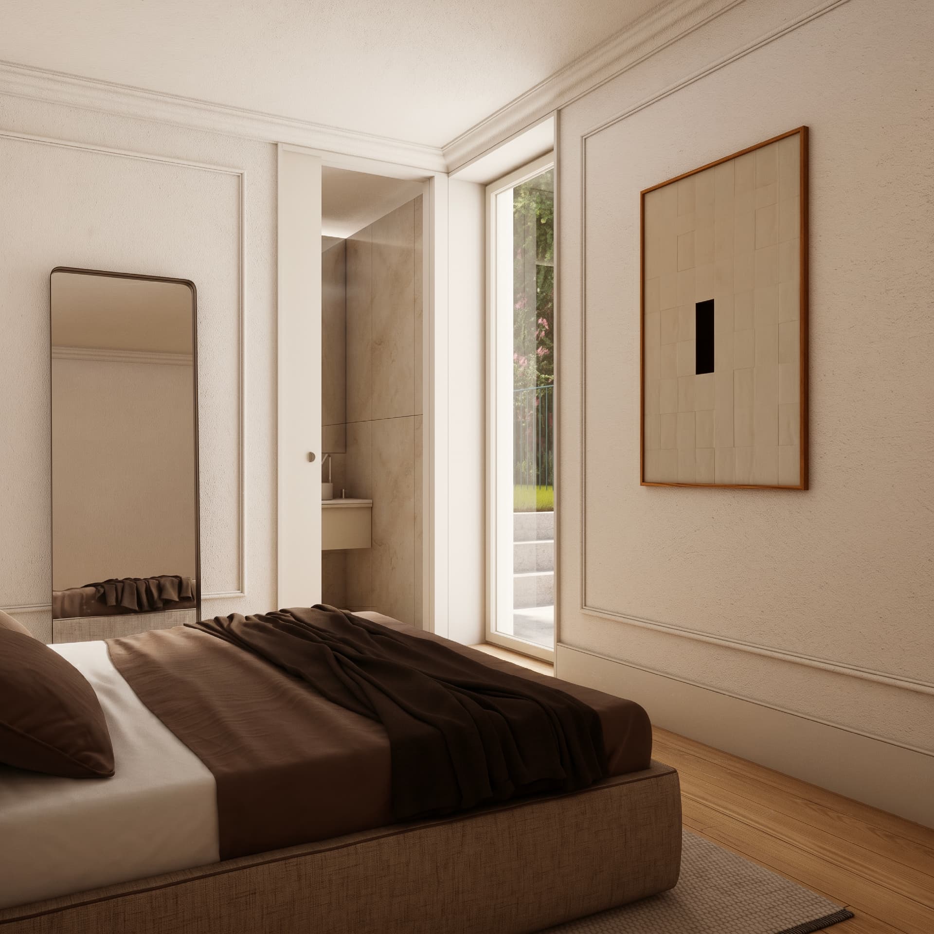 Bedroom with en-suite and balcony door at SANTA CATARINA