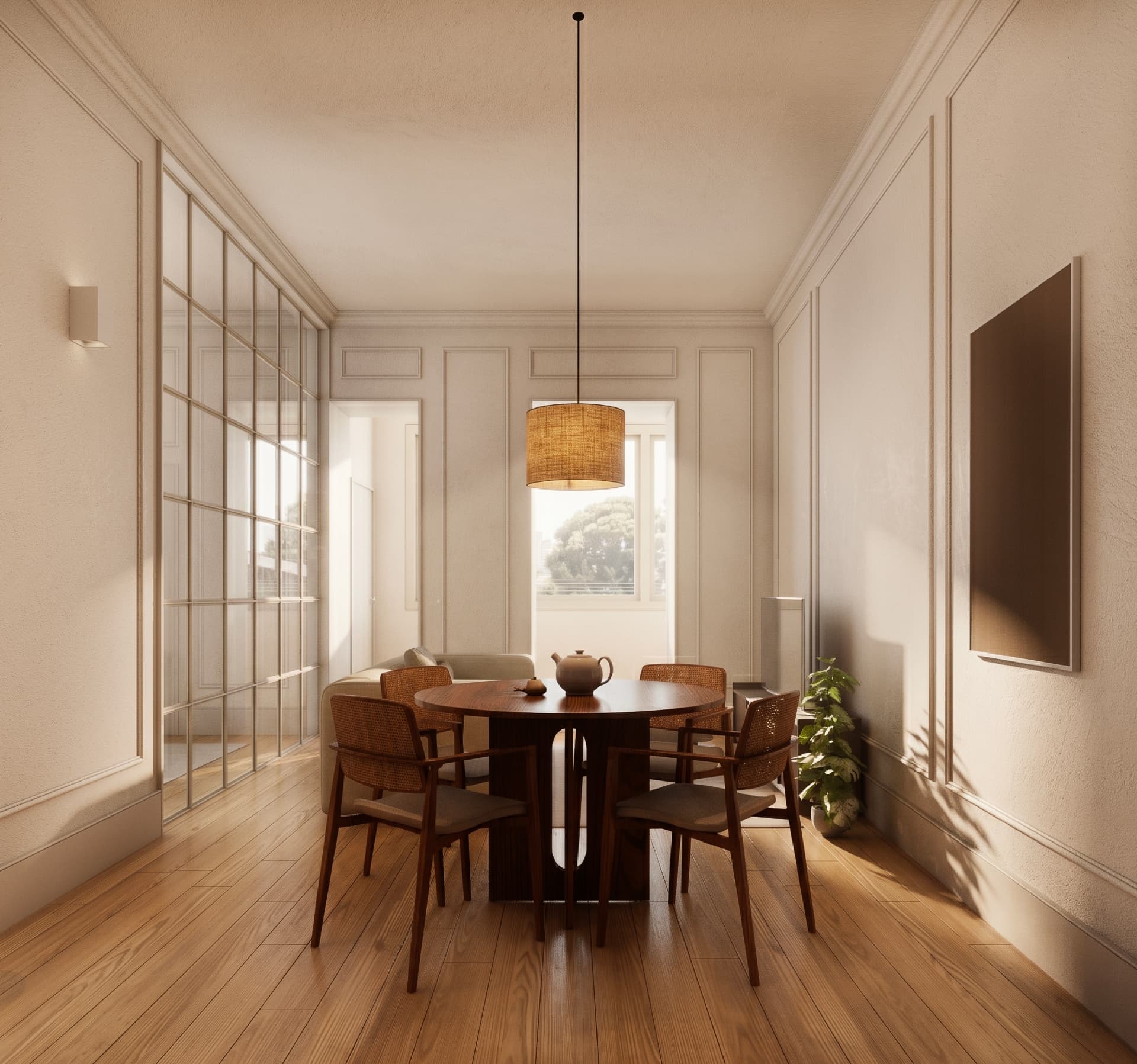 Dining room with panelled walls at SANTA CATARINA